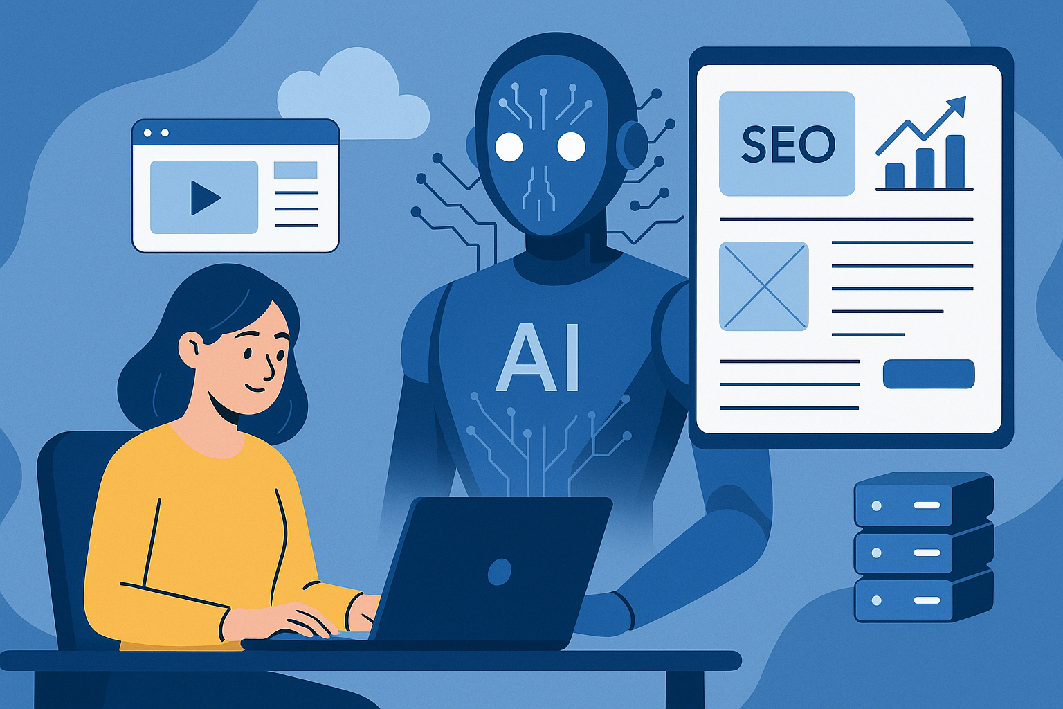 AI-powered digital solutions dashboard showing analytics, SEO performance metrics, and business growth metrics for Velaxio clients
